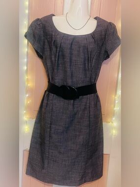 AGB Classic Scoop-Neck Gray Dress with Belt